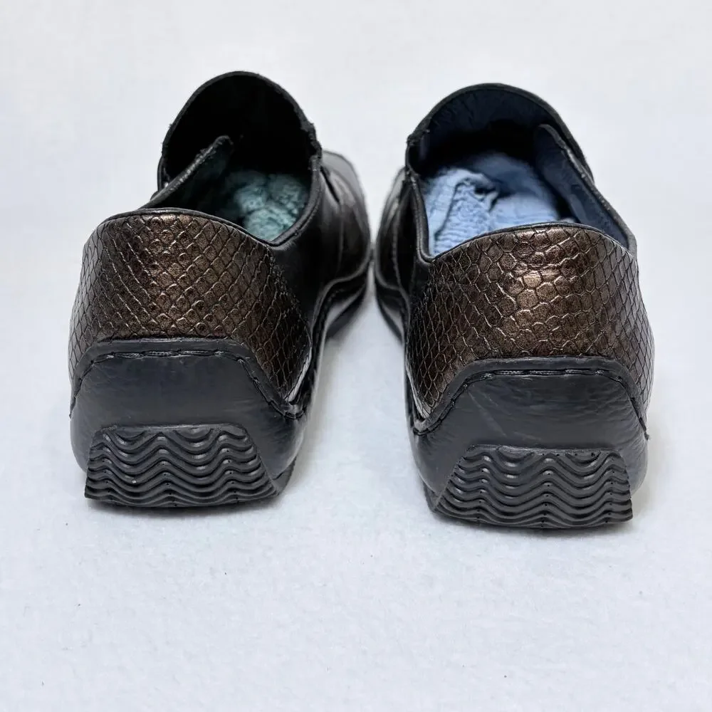 Rieker Comfort Slip On Shoes Womens 39 US 8 Black Leather Brown Argyle Metallic